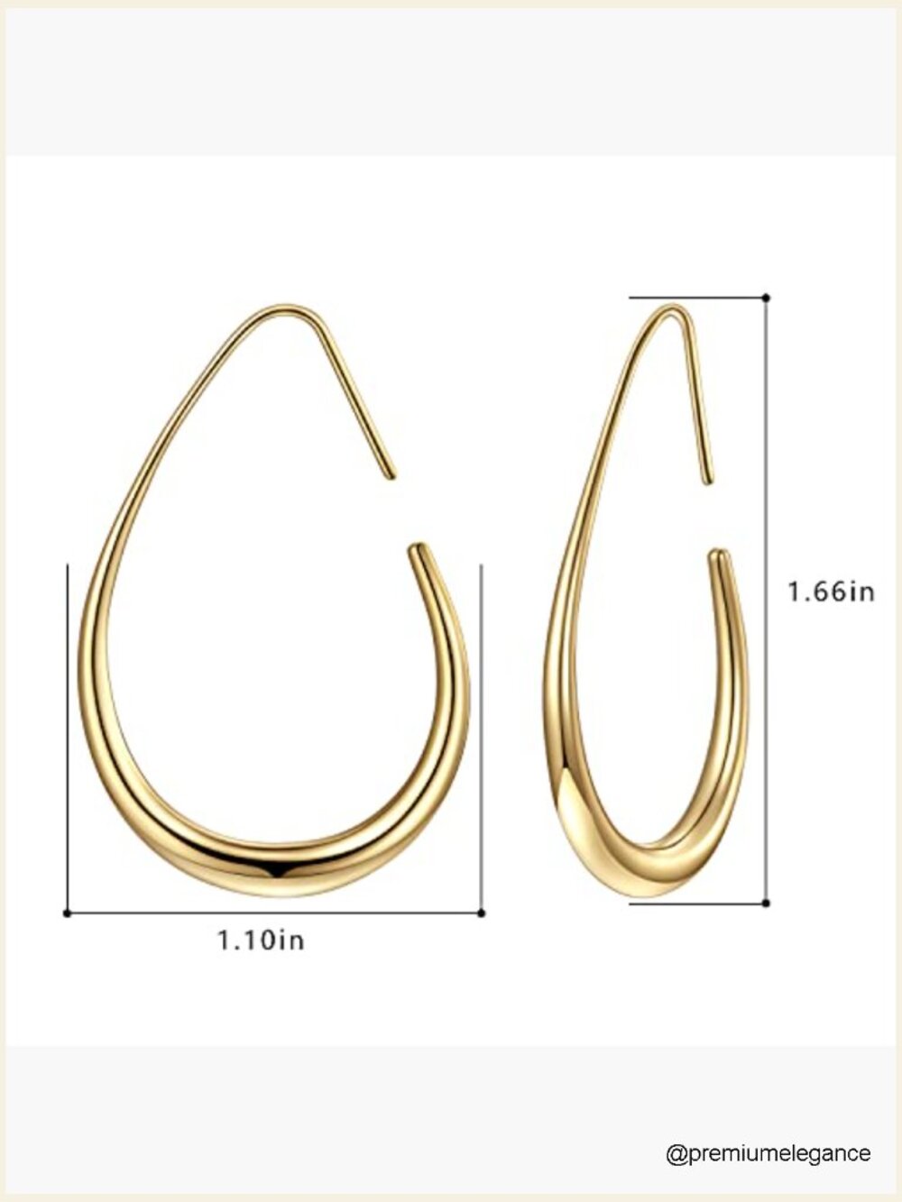 Large Teardrop Hoop Earrings - Lightweight 14k Gold Plated Hypoallergenic - Picture 2 of 7